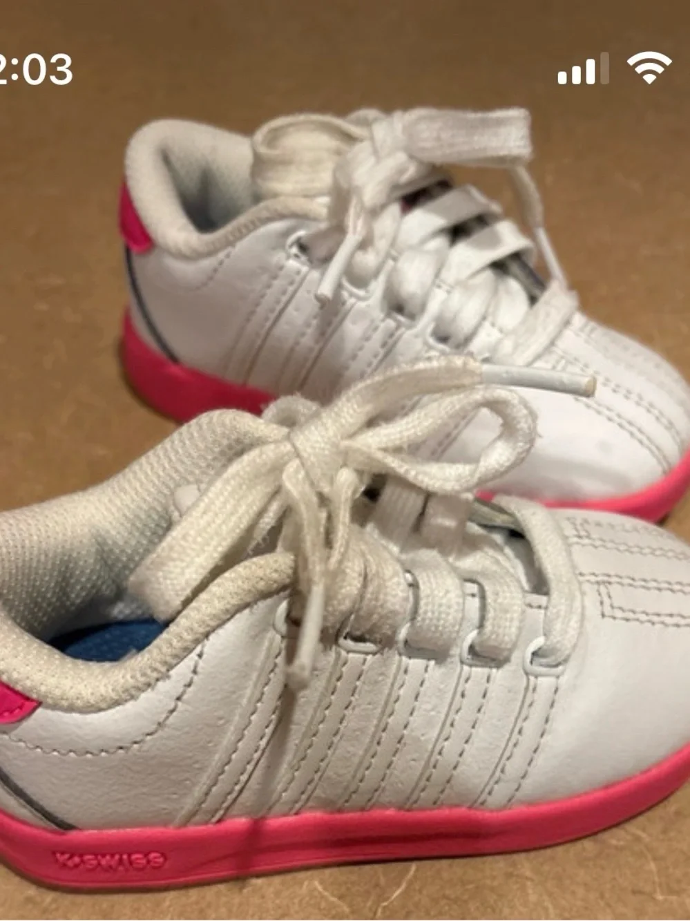 K-Swiss White Kids Sneakers with Pink Trim